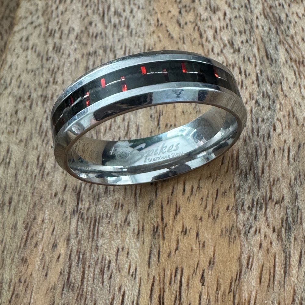 Tungsten Band Inlaid with a Black & Red Carbon Fiber - 6mm & 8mm